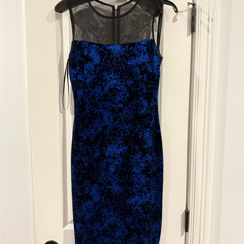 Blue and Black Sheath Midi Dress with Crew Neck for Cocktail